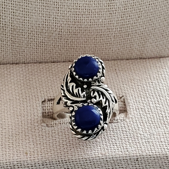 Shube sterling Southwestern Lapis Sterling Feather Swirl Ring 5 - Picture 2 of 14